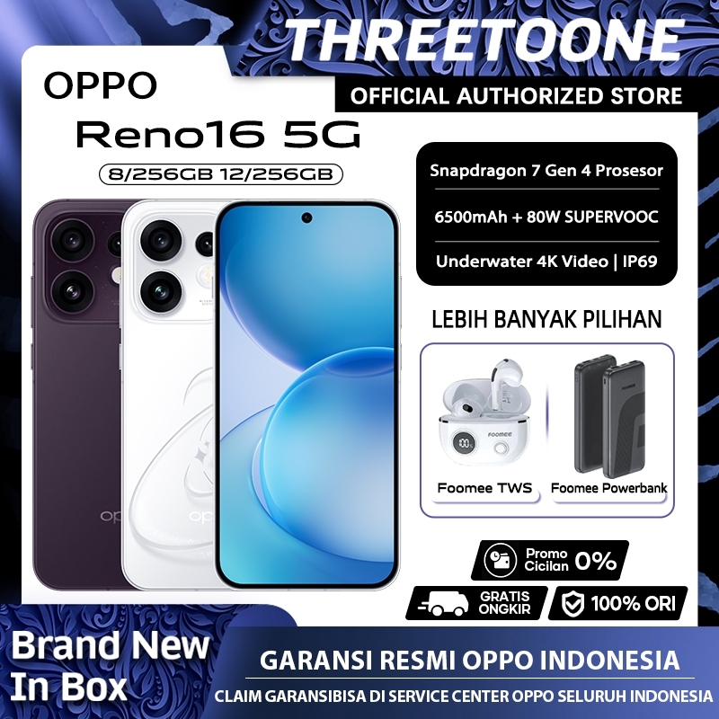 OPPO Reno16 5G & Reno16 F 5G 8/128 12/256 6700mAh Baterai 8OW SUPERVOOC Garansi Resmi OPPO Indonesia
