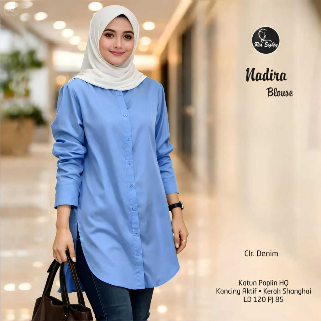 Nadira tunik jumbo polos LD 120 Denim