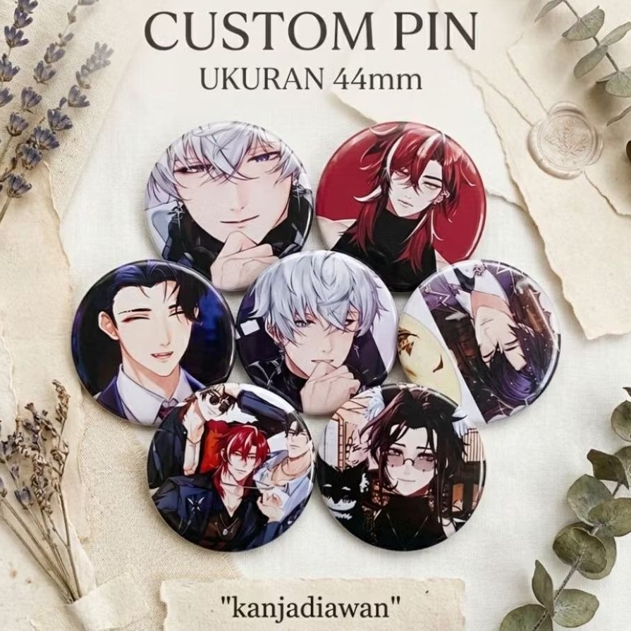 Custom Pin Vtuber Arion Harris Caine 44mm Custom Pin Harris Caine, Souta dan Gingitsune Gehenna