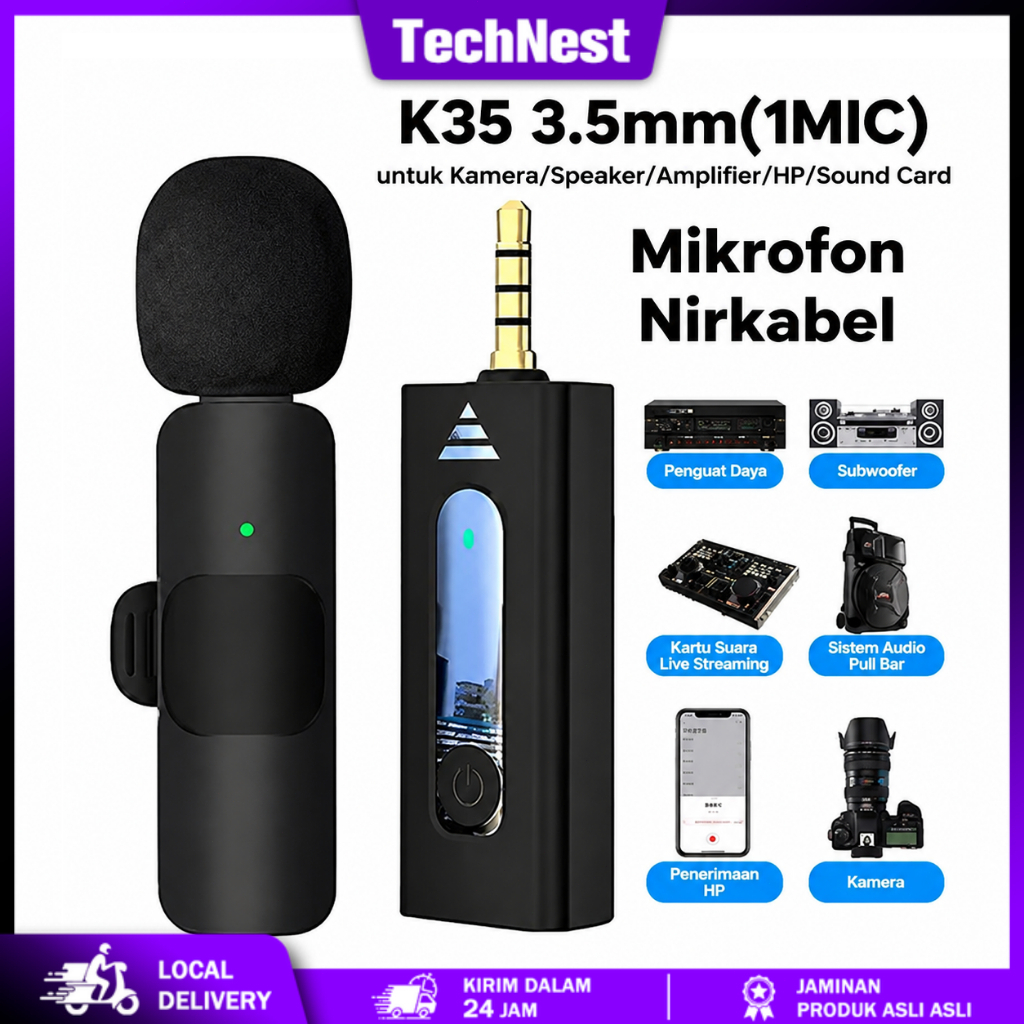 K35 Pro Mic Wireless Clip On 2.4GHz Mikrofon Nirkabel Lavalier Vlogging Karaoke Imam Masjid Type C 3