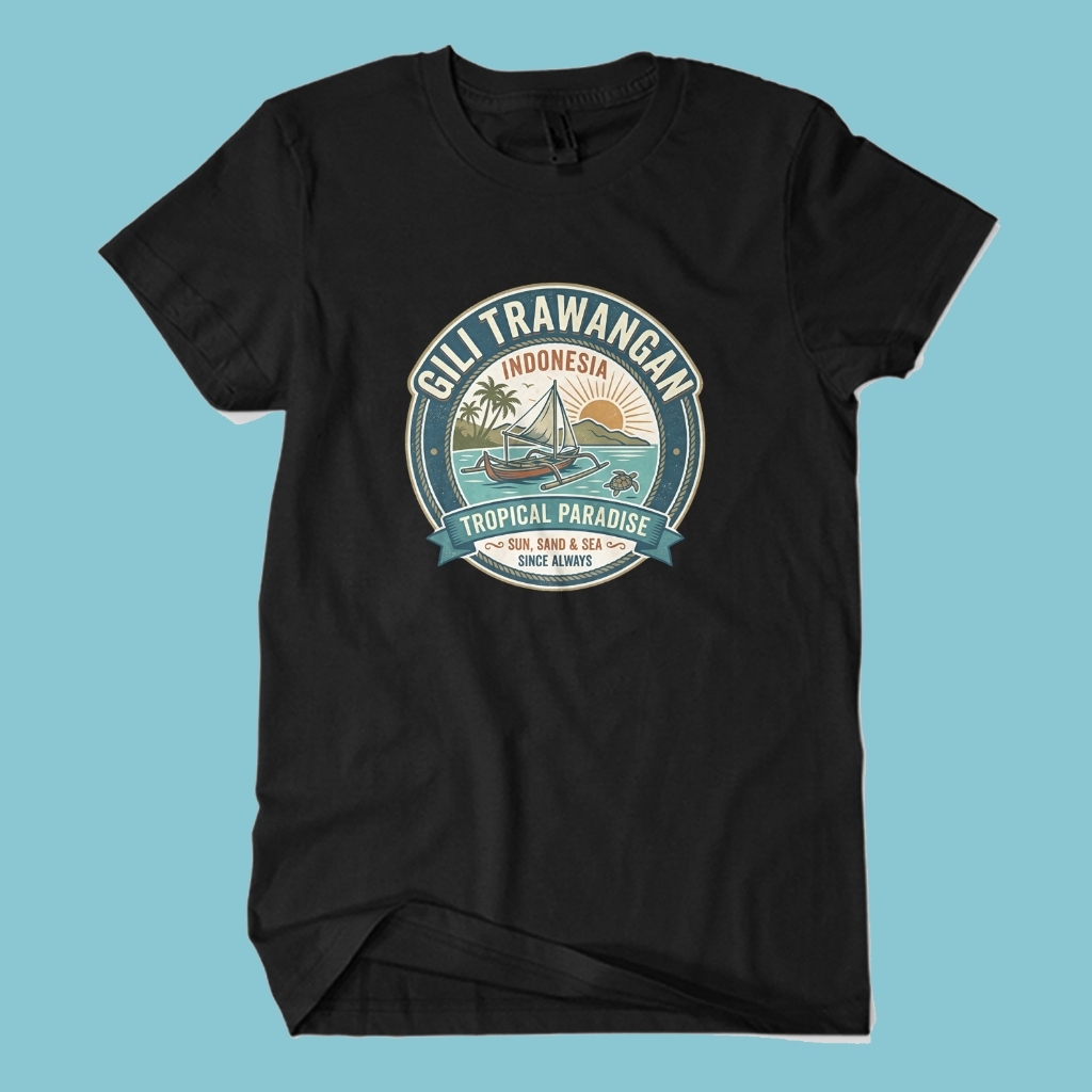 Baju Kaos GILI TRAWANGAN TROPICAL PARADISE Wisata Liburan NTB Indonesia