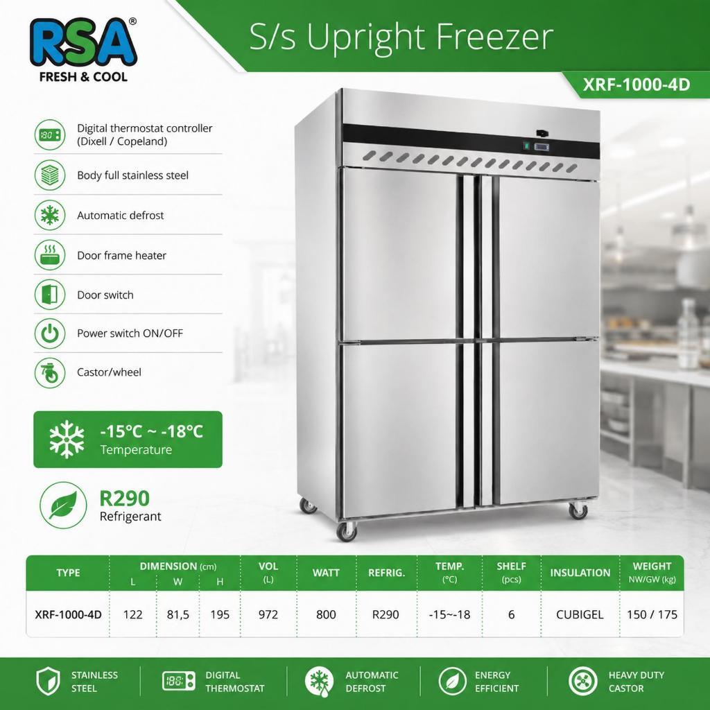 RSA XRF-1000-4D / XRF10004D / XRF 1000 4D STAINLESS STEEL UPRIGHT FREEZER