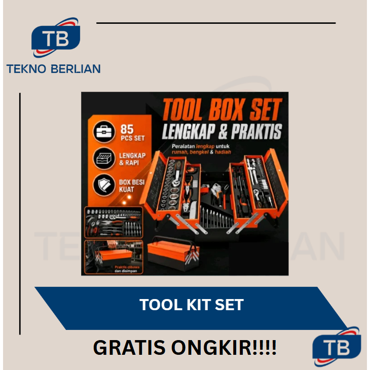Tool Kit 85 PCS Perkakas Bengkel Tool Box Set Kotak Box Set Perkakas Kunci Sock Set Bengkel / Alat B