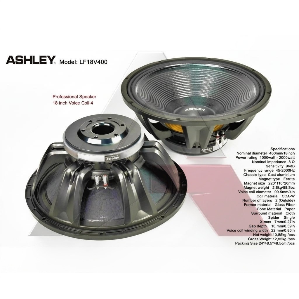 Speaker ASHLEY LF18V400 LF 18 V400 LF 18V400 18 Inch 2000 WATT SPEAKER KOMPONEN ASHLEY 18 INCH ORIGI