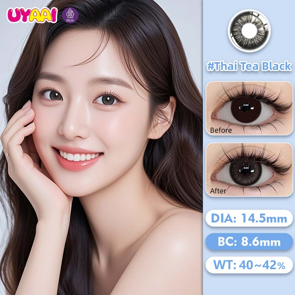 UYAAI SOFTLENS Thai Tea Black COLOR LENSA KONTAK Softlens Diameter 14.5mm MINUS 0-6.00 Use 6 Months
