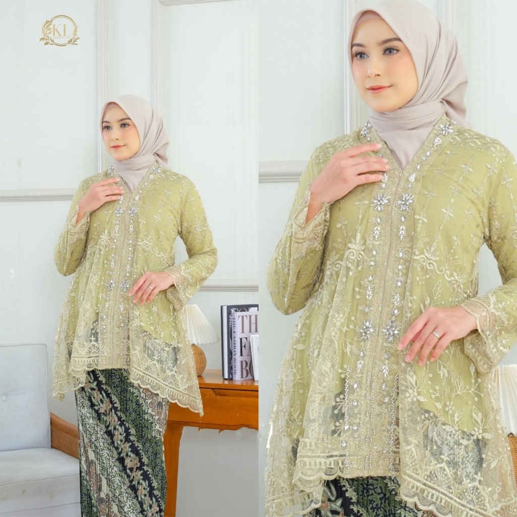 Setelan Kebaya Luna Tunik Larosa Batik Tulle Floral Wanita Pesta Kondangan Wisuda