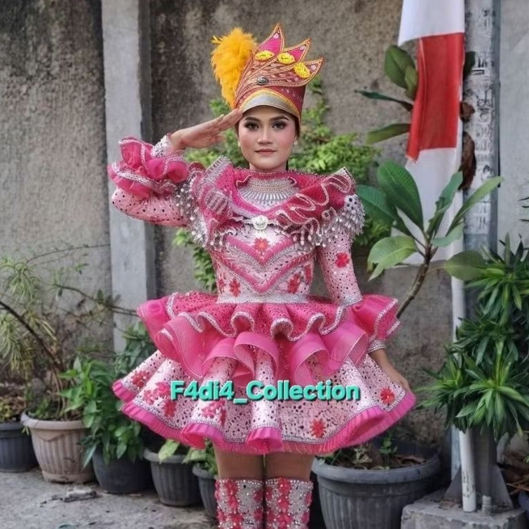 Baju Mayoret Krinolin Geber/Baju Mayoret Terbaru/Baju Mayoret Pink/Baju Mayoret Wanita/Mayoret Drumb