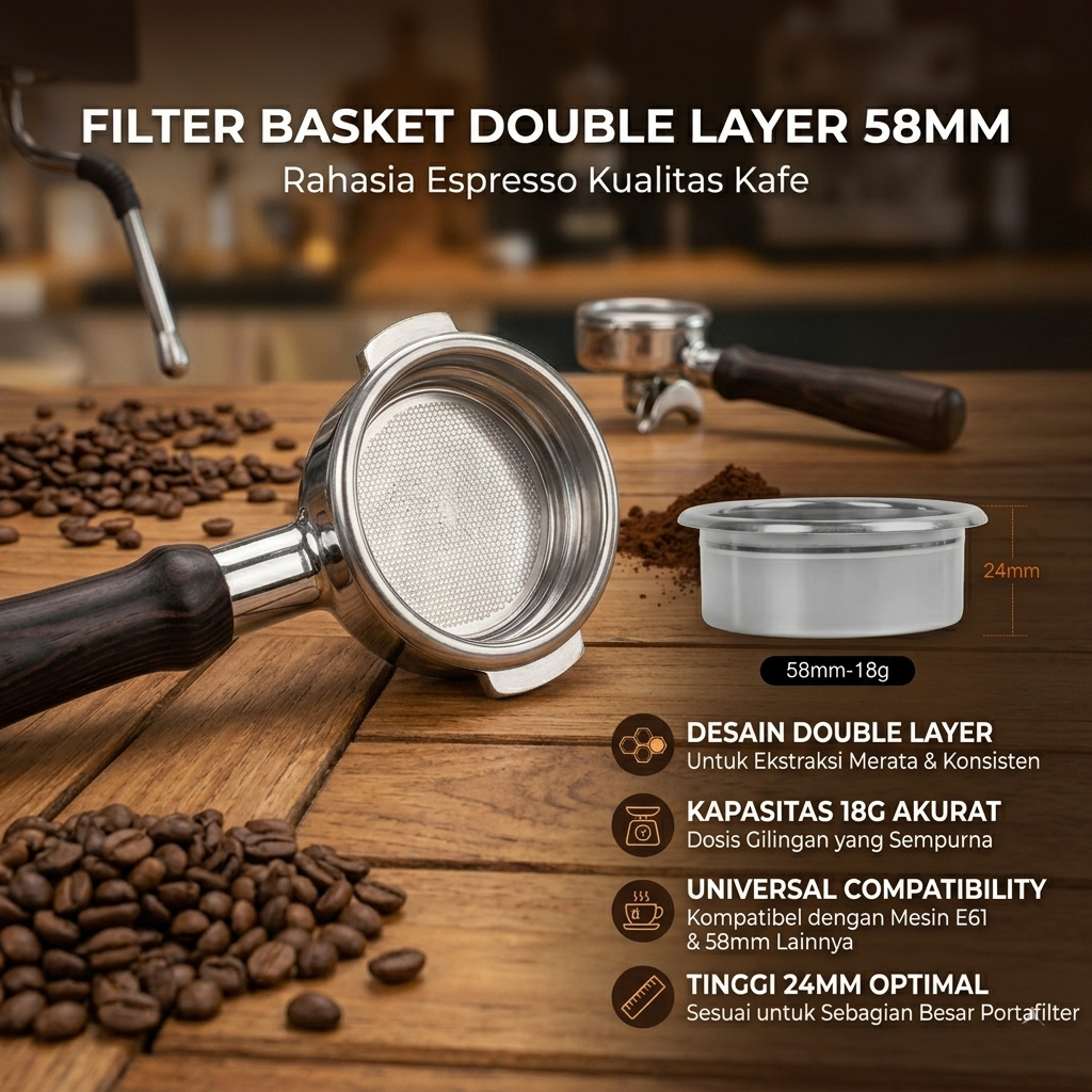 Espresso Coffee Filter Basket Portafilter Double Layer 58mm