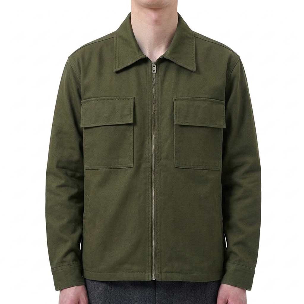 SOMMA - Field Jacket Zip Boxy Twill Cotton Olive Green