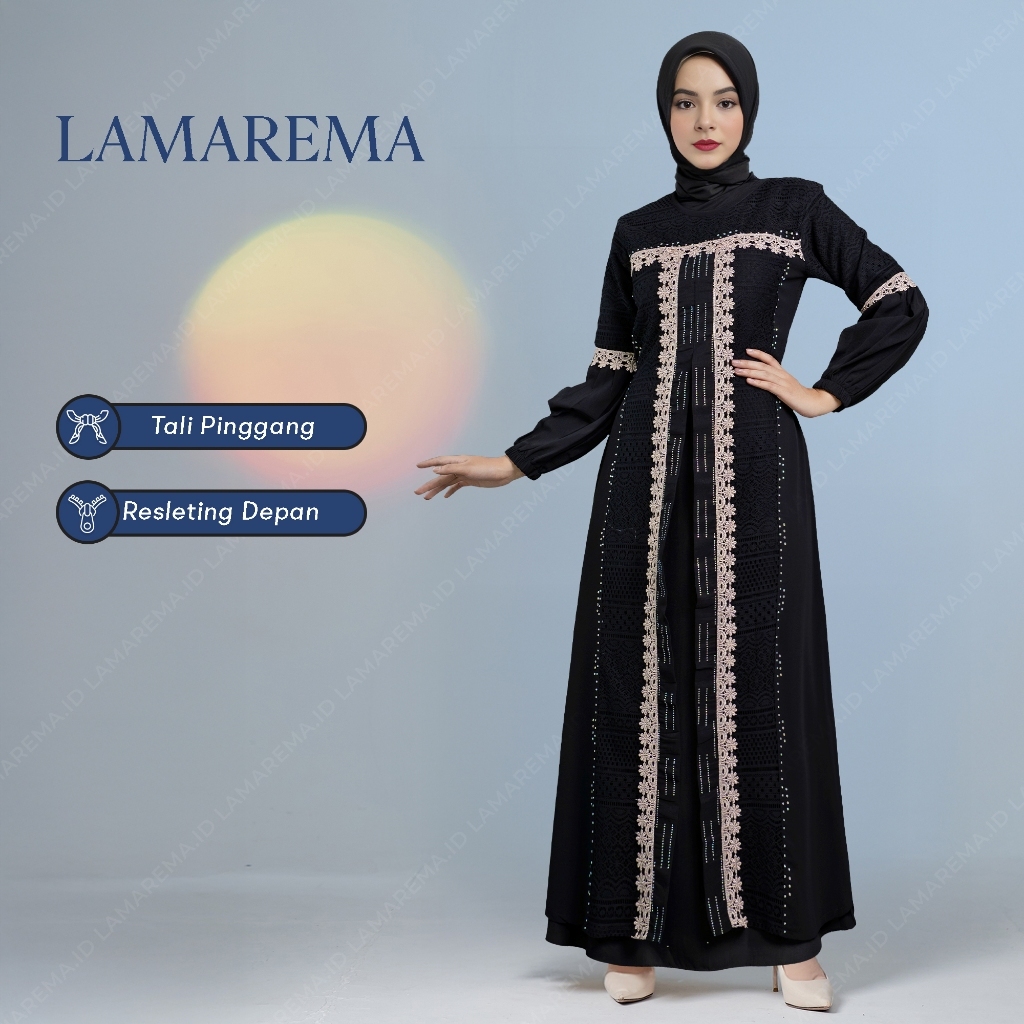 LAMAREMA Lora Gamis Abaya Brokat Hitam Renda Cokelat