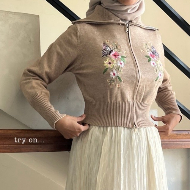 RAMAAYU - Gardenina Knit Double Zipper Wanita Knit Double Zipper Wanita Korean Style Double Zipper C