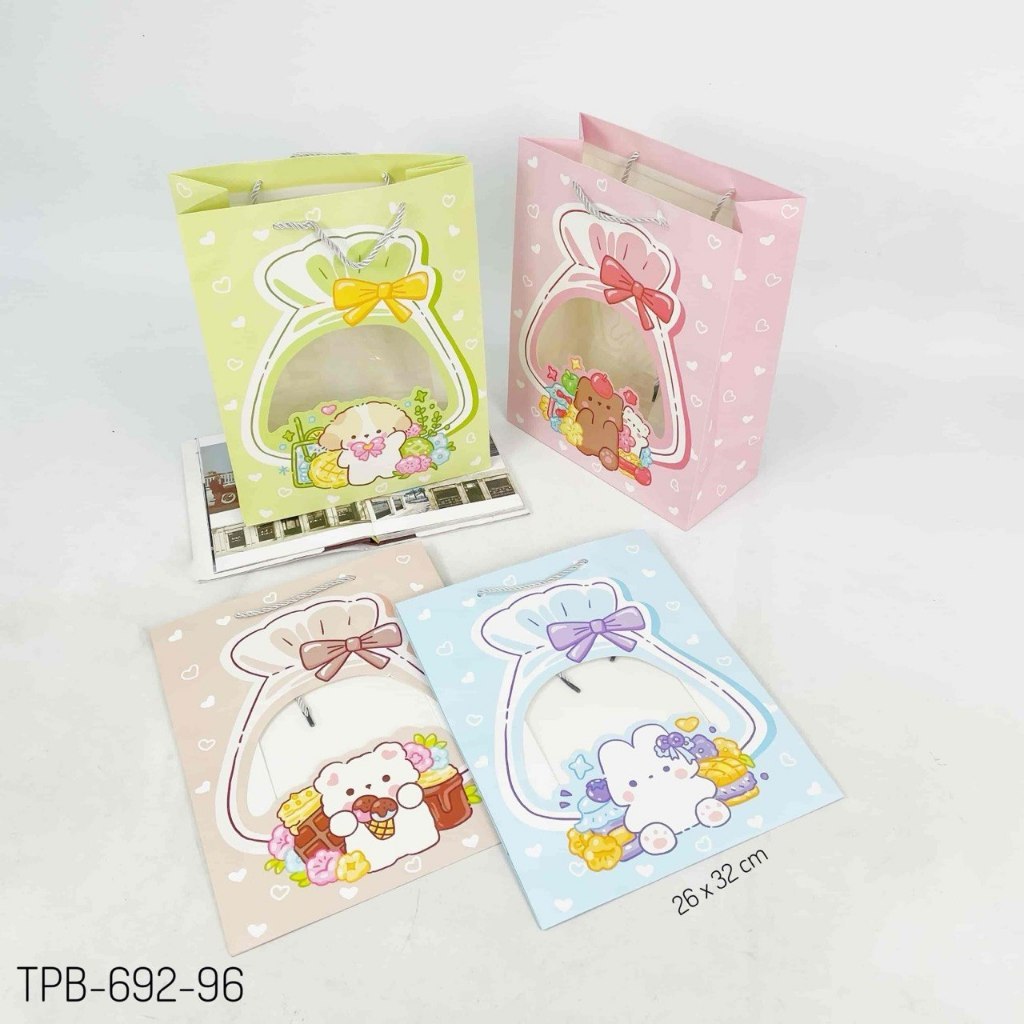 TPB 692-96 - ISI 12 TAS PAPERBAG PORTRAIT LARGE UK 32X26X12CM MTF CUTE ANIMAL PITA SEMI TRANS WRN SO