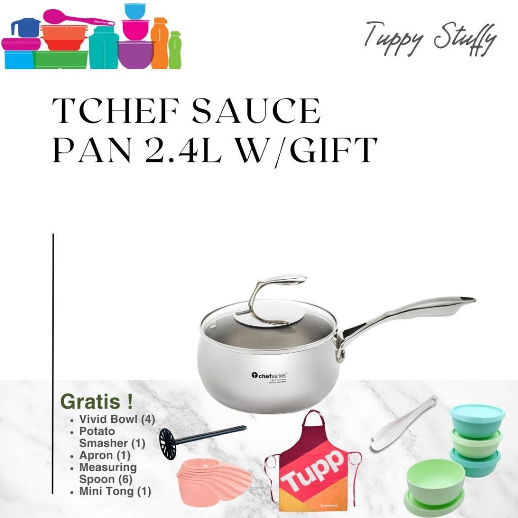 Tupperware Tchef SaucePan 2.4L White Cover Glass|Panci moderen 2.4L ori Tupperware/ Teflon set tutup