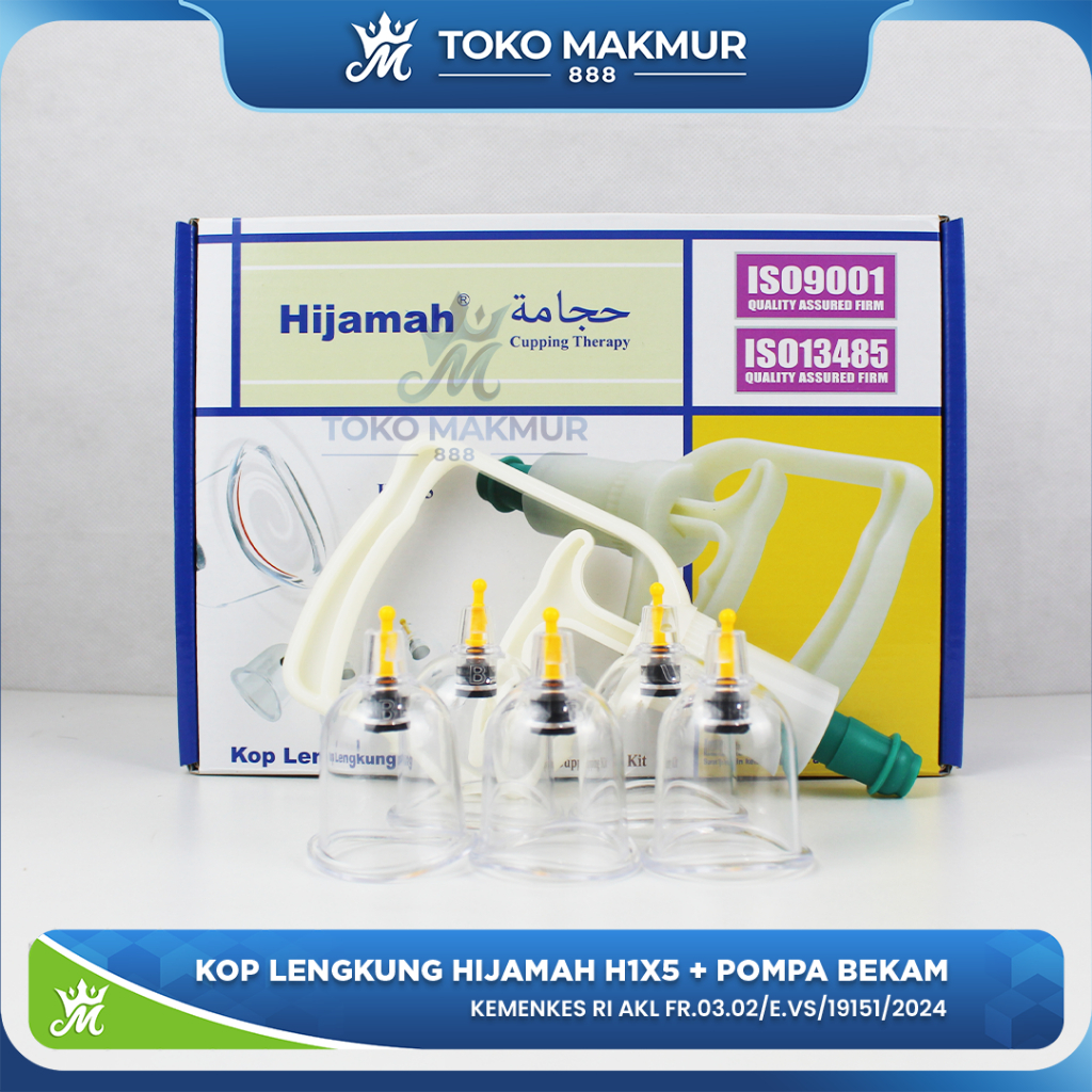 Hijamah Kop Bekam Lengkung + Pompa Manual Isi 5 pcs Cup Bekam / Kop Angin Cekung Ecer h1x5