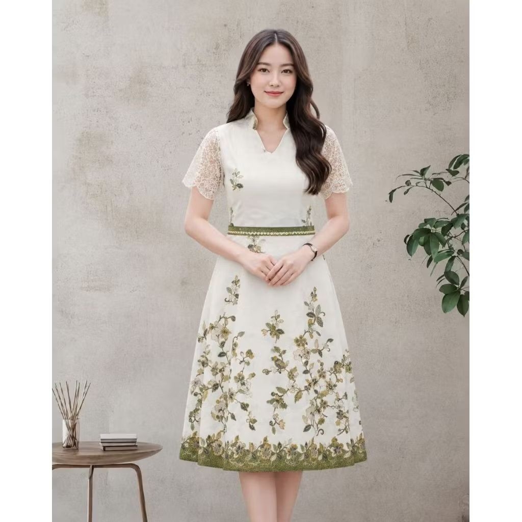 dress batik pesta mewah baju kerja wanita dress kombinasi tile broklat elegan model korea