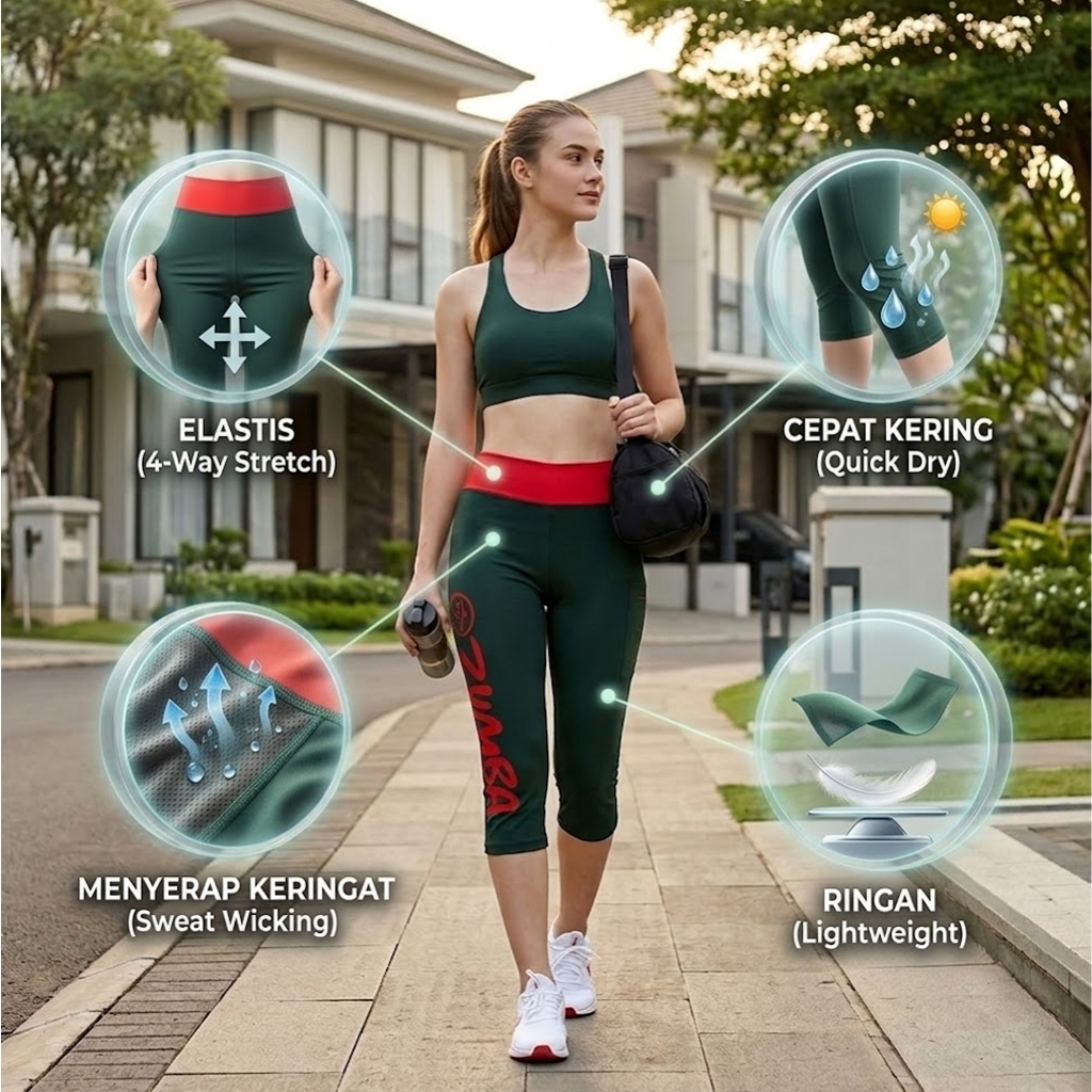 Celana Senam Zumba 3/4 Sporty Ukuran Jumbo (Size 3L-6L)