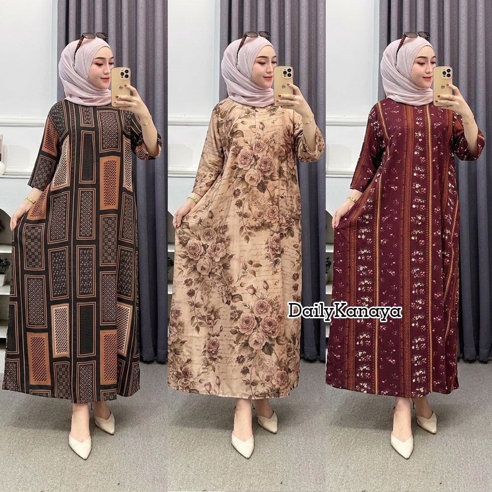 Daster gamis Rayon Kekinian Lengan 3/4 Panjang Semata Kaki Busui friendly