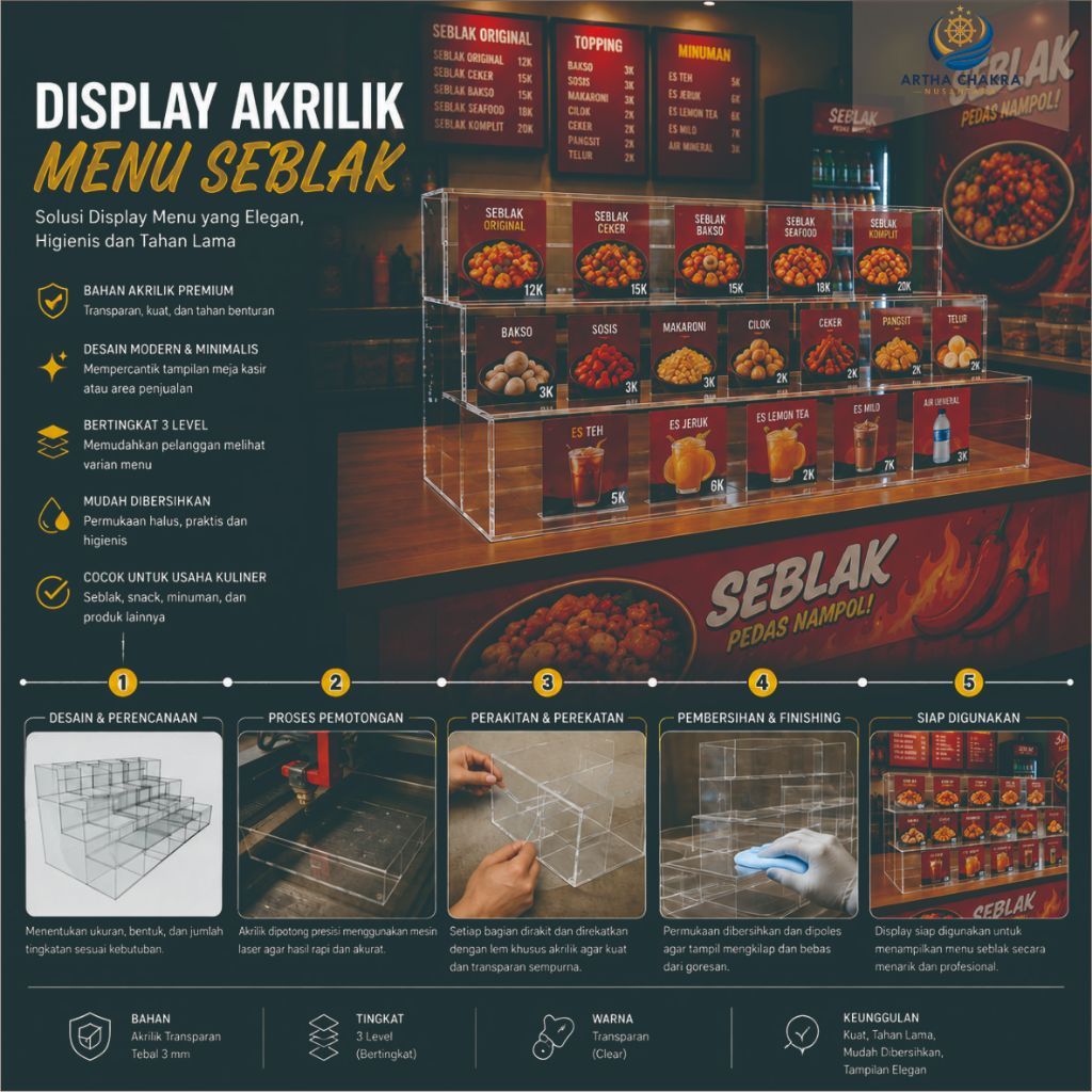 Kotak Menu Seblak || Kotak Penyimpanan || Akrilik Serbaguna || Kotak Menu || Wadah Menu Serbaguna