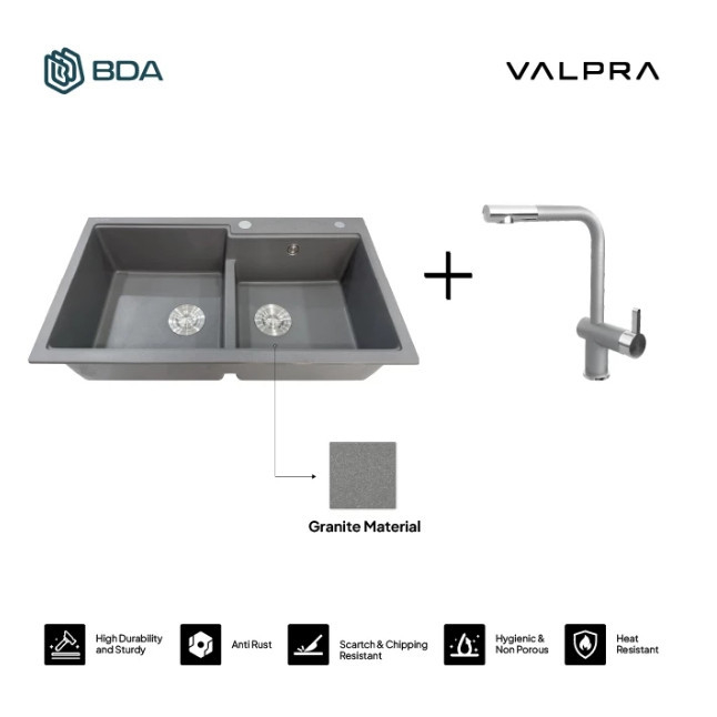 Valpra Kitchen Sink Granit Top Mount Wastafel Bak Cuci Piring Modern METAL V-GE 8650 MT