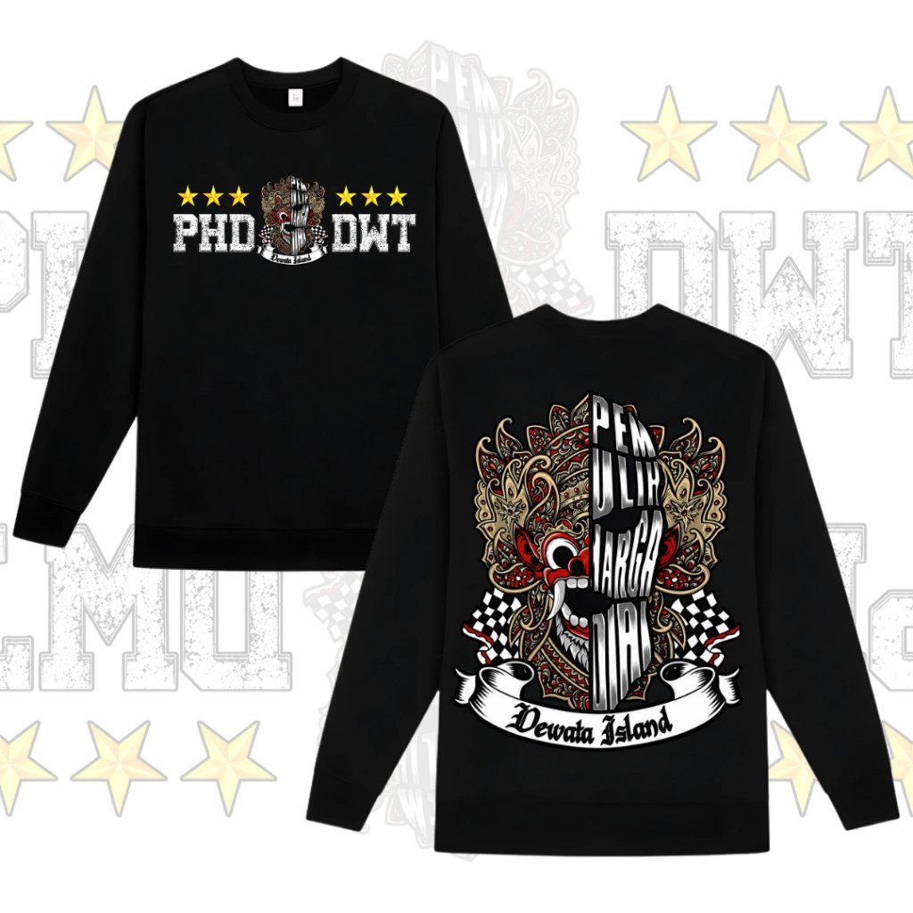 Promo Longsleeve PHD Dewata Island - Pemulih Harga Diri Bali Barong Unisex Bahan Cotton Combed Tebal