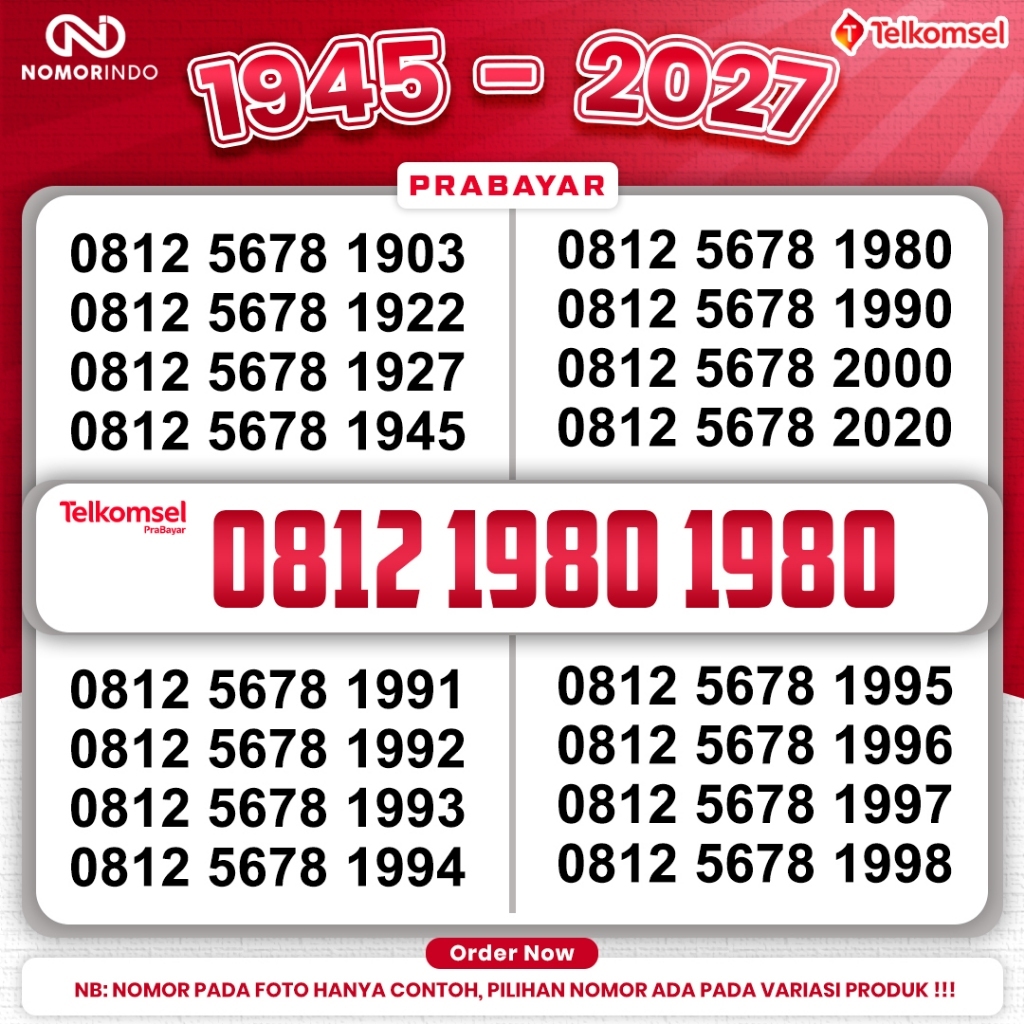 Nomor Cantik Seri Tahun Lahir 1903 - 2027 Kartu Perdana Telkomsel Premium Grade A