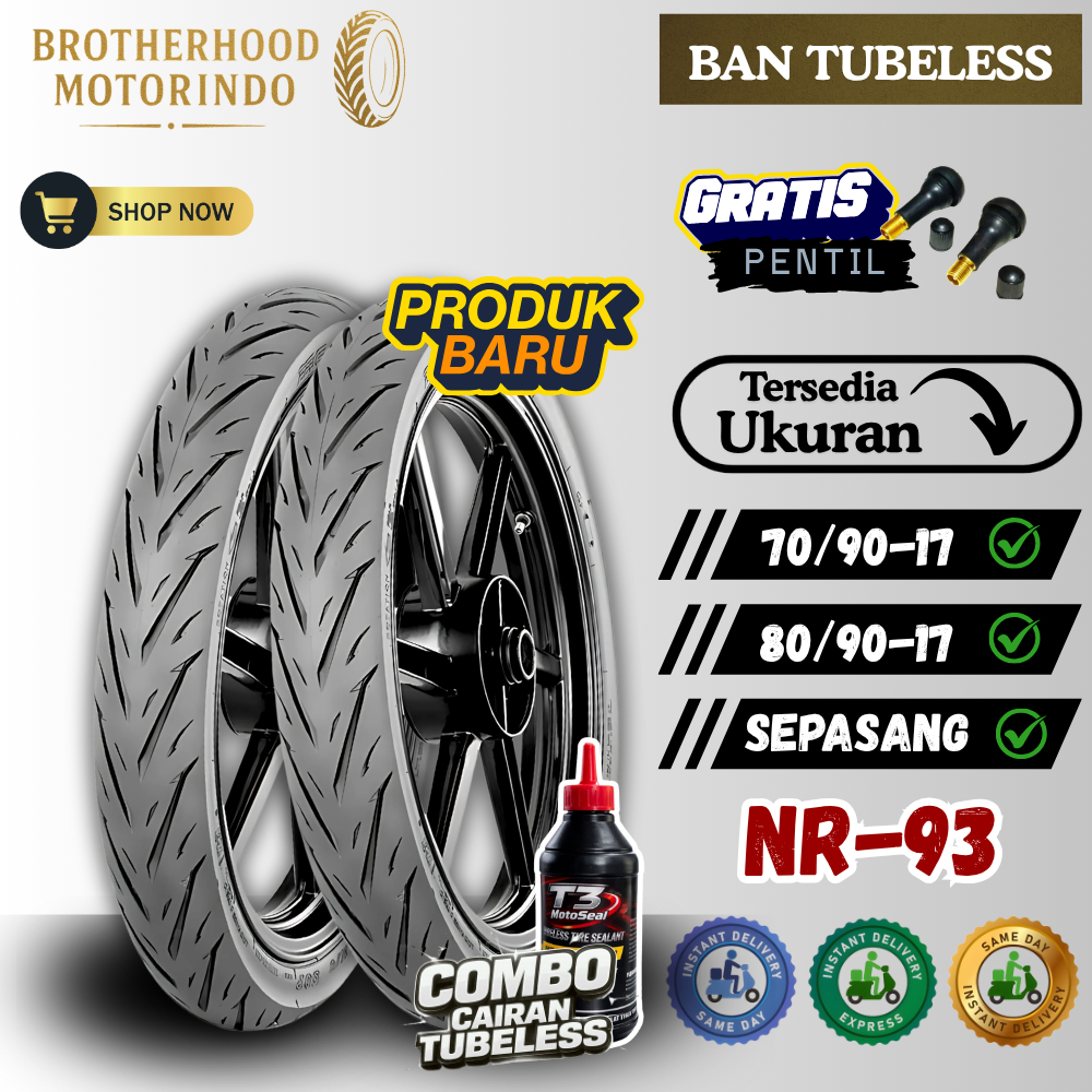 (PAKET SEPASANG) BAN IRC NR 93 TUBELES RING 17 ( 70/90-17 / 80/90-17 ) BAN RING 17 / BAN TUBLES IRC 