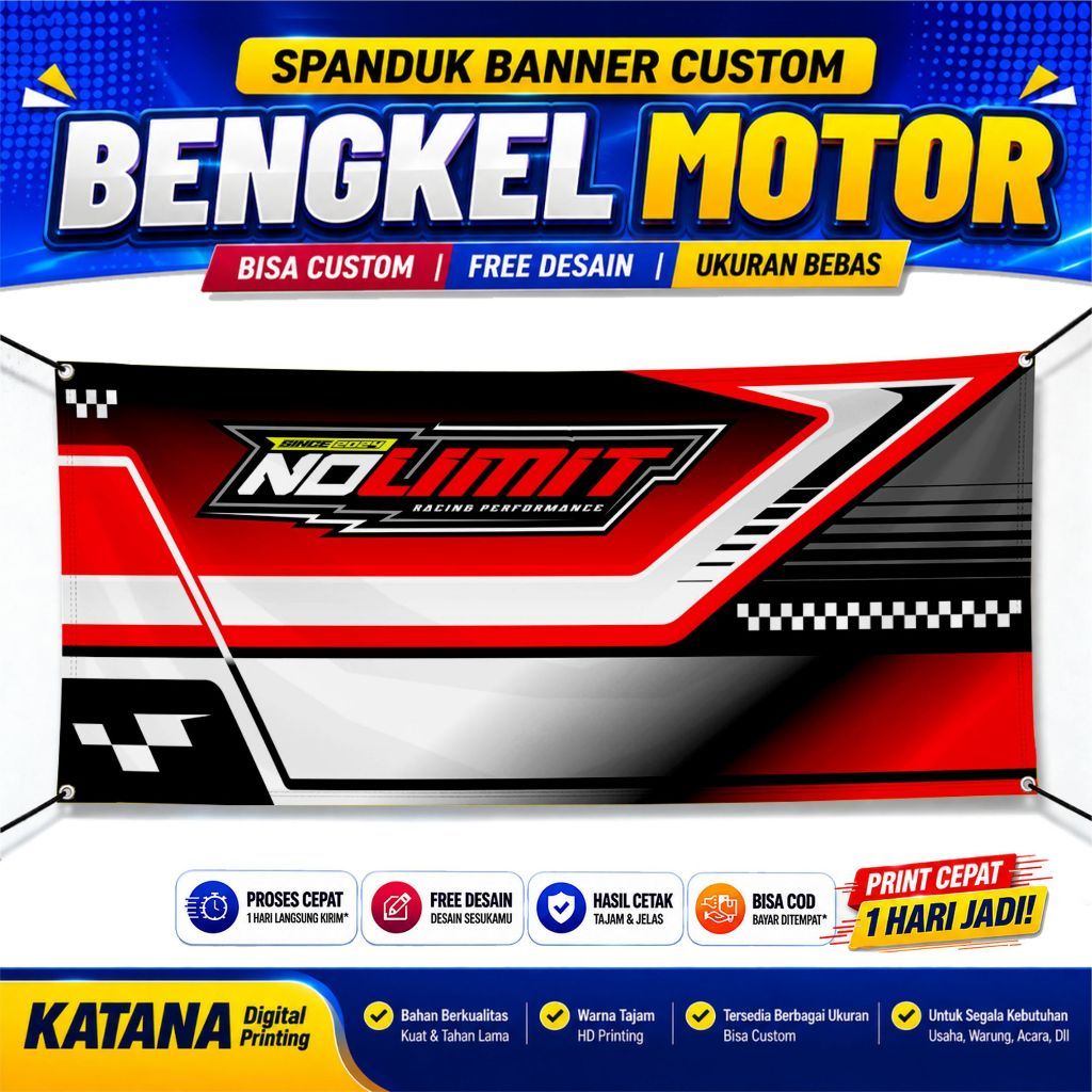 Backdrop Spanduk Bengkel Motor Custom - Spanduk Banner Bengkel Motor Custom Desain Racing 02