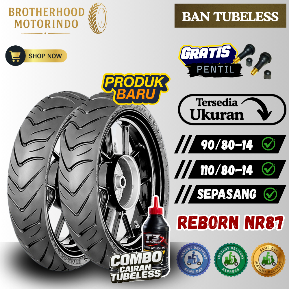 (PAKET SEPASANG) BAN IRC REBORN NR 87 TUBELES ( 90/80-14 / 110/80-14 ) BAN RING 14 / BAN IRC / RING 