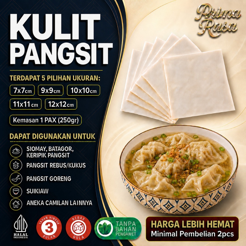 Prima Rasa - Kulit Pangsit Kotak Rebus Goreng Serbaguna Kulit Pangsit Mentah Besar 7-12cm Halal