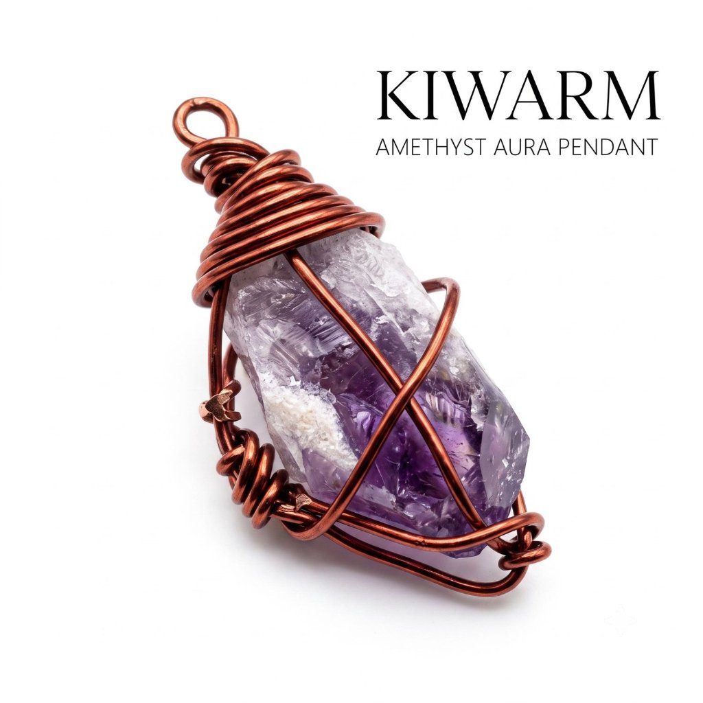 Liontin Amethyst Asli Batu Alam | Kalung Handmade Wire Wrap Premium Estetik - Gem Calm