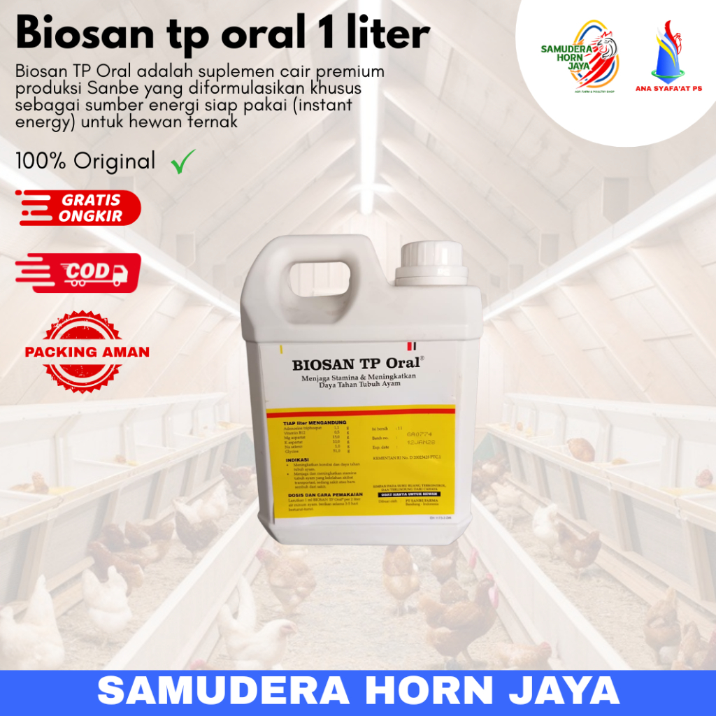Biosan tp oral 1 liter Suplemen Cair untuk Hewan Ternak Ayam Vitamin Energi ATP Sapi Kambing Domba S