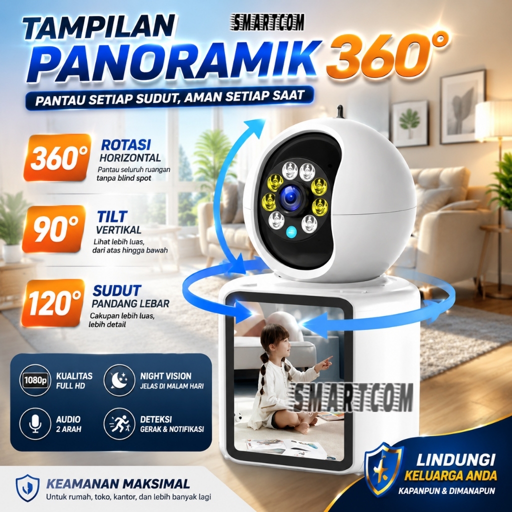 SMARTCOM - WIFI SMART Camera CCTV IP Camera ICSEE WIFI PTZ, Baby Monitor, Two way Video Call