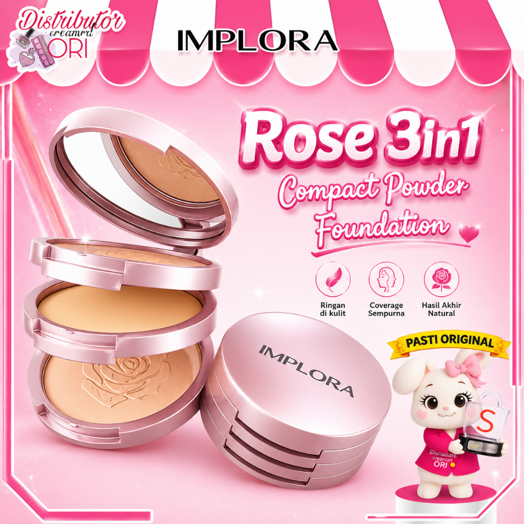 Implora Rose 3in1 Compact Powder Foundation | Distributor Cream Ori