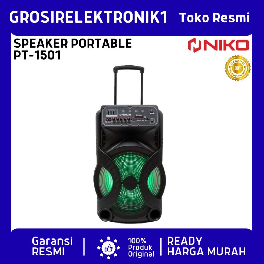 NIKO SPEAKER PORTABLE TROLY 15 INCH PT-1501 SLANK BONUS 2 MIC - PT1501