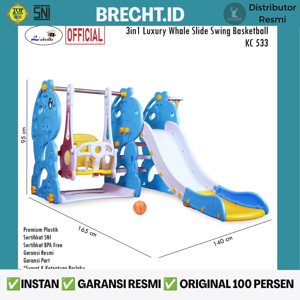Perosotan dan Ayunan Anak Labeille KC 533 KC-533 3in1 WHALE Swing Slide Basketball l'abeille