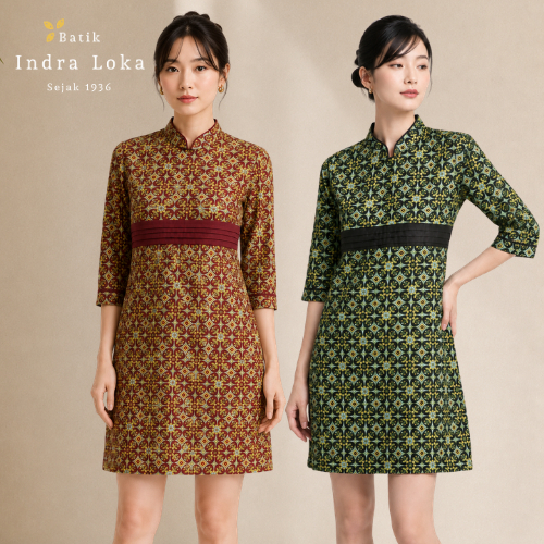 Batik Indra Loka – Women Batik Dress Shanghai Collar 100% Cotton - Dress Batik Wanita Kerah Shanghai