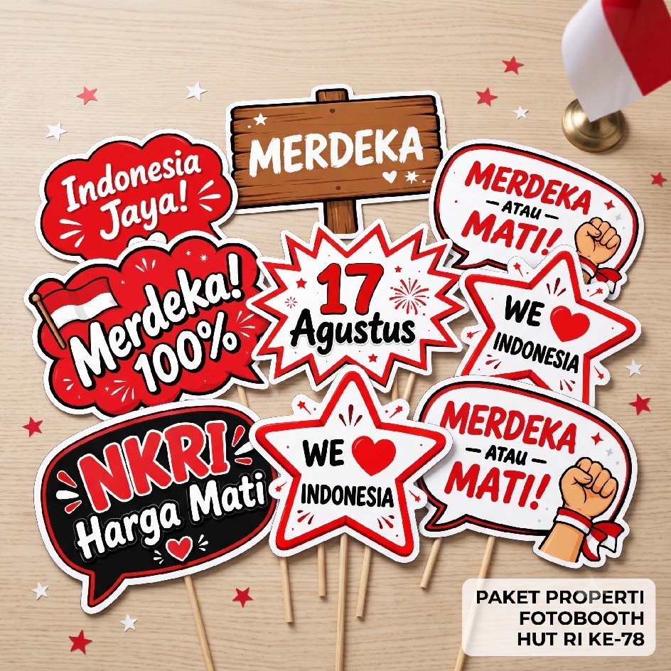 Photo Booth Props 17 Agustus Tema Kemerdekaan RI Aksesoris Foto Lomba & Acara 17an