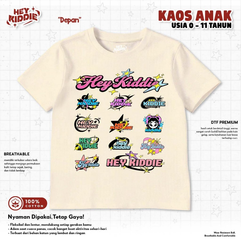 HEYKIDDIE Kaos Anak Oversized Boxy Tee Y2k Streetwear I T-Shirt Anak-Anak Bahan Katun Adem Nyaman I 