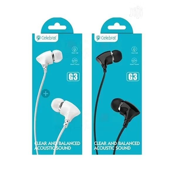 Celebat Stereo Earphones G3 G6 G13 G25 G26 G27 G34 G35 Earbuds Wired 3.5mm Hi-Fi Audio HD Call Hitam