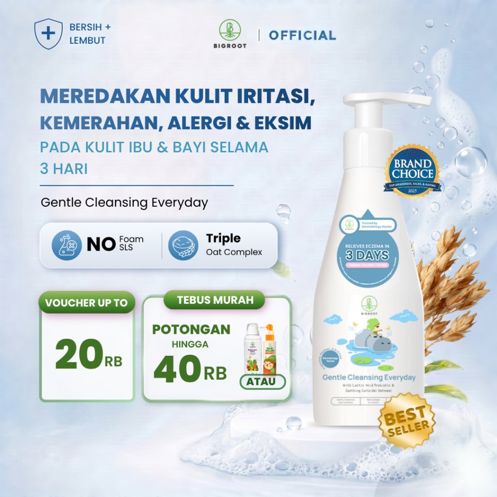 Bigroot Gentle Cleansing Everyday Body Wash and Shampoo  | Mengurangi Iritasi, Kemerahan, Alergi dan