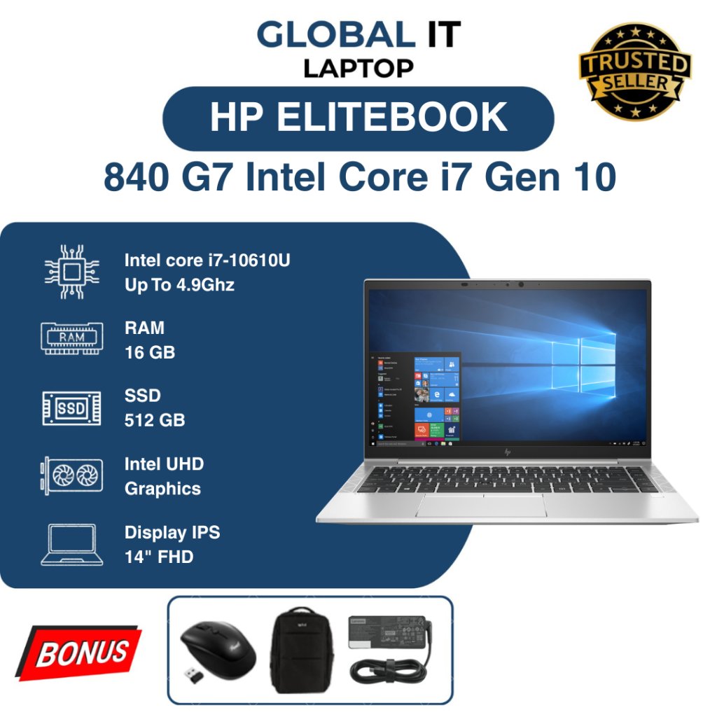HP ELITEBOOK 840 G7 i7 GEN 10 RAM 16GB SSD 512 GB -  Laptop Second Bergaransi