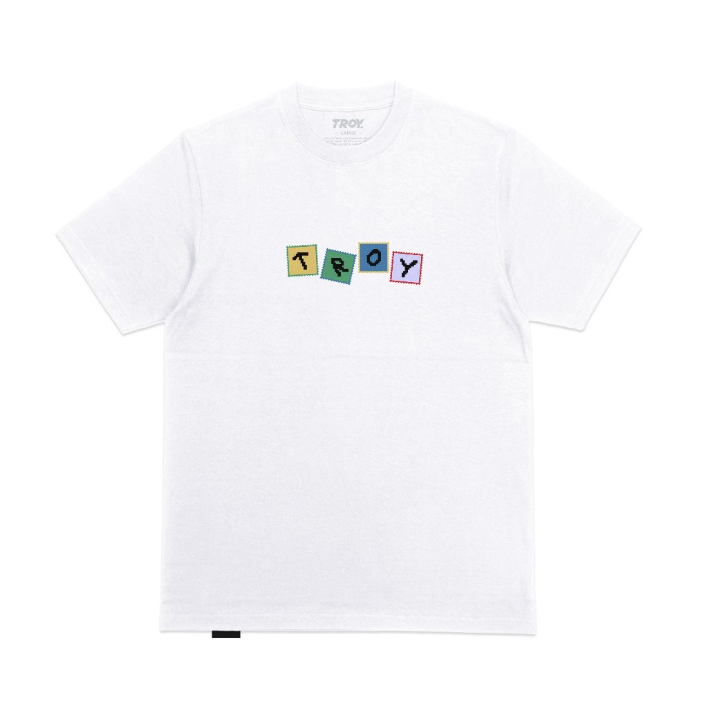 Troy Company T-Shirt White Pixel Tiles -  Kaos Pria Lengan Pendek Putih MTD 3686