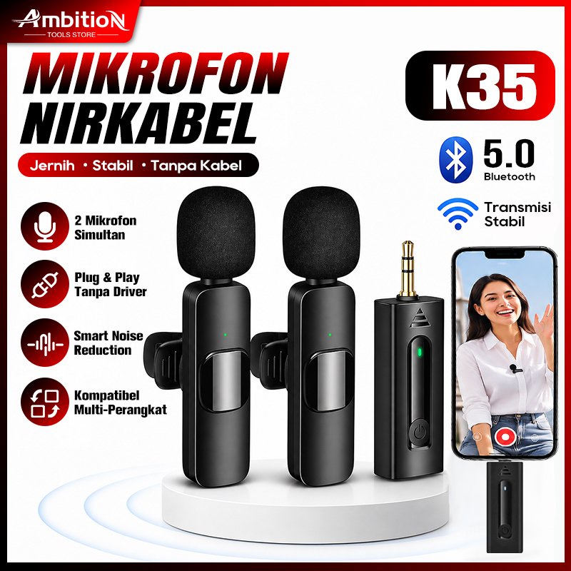 Wireless Microphone K35 Clip On Dual Mic Suara Jernih Noise Cancelling 2.4G Mini Mic Untuk Live Stre
