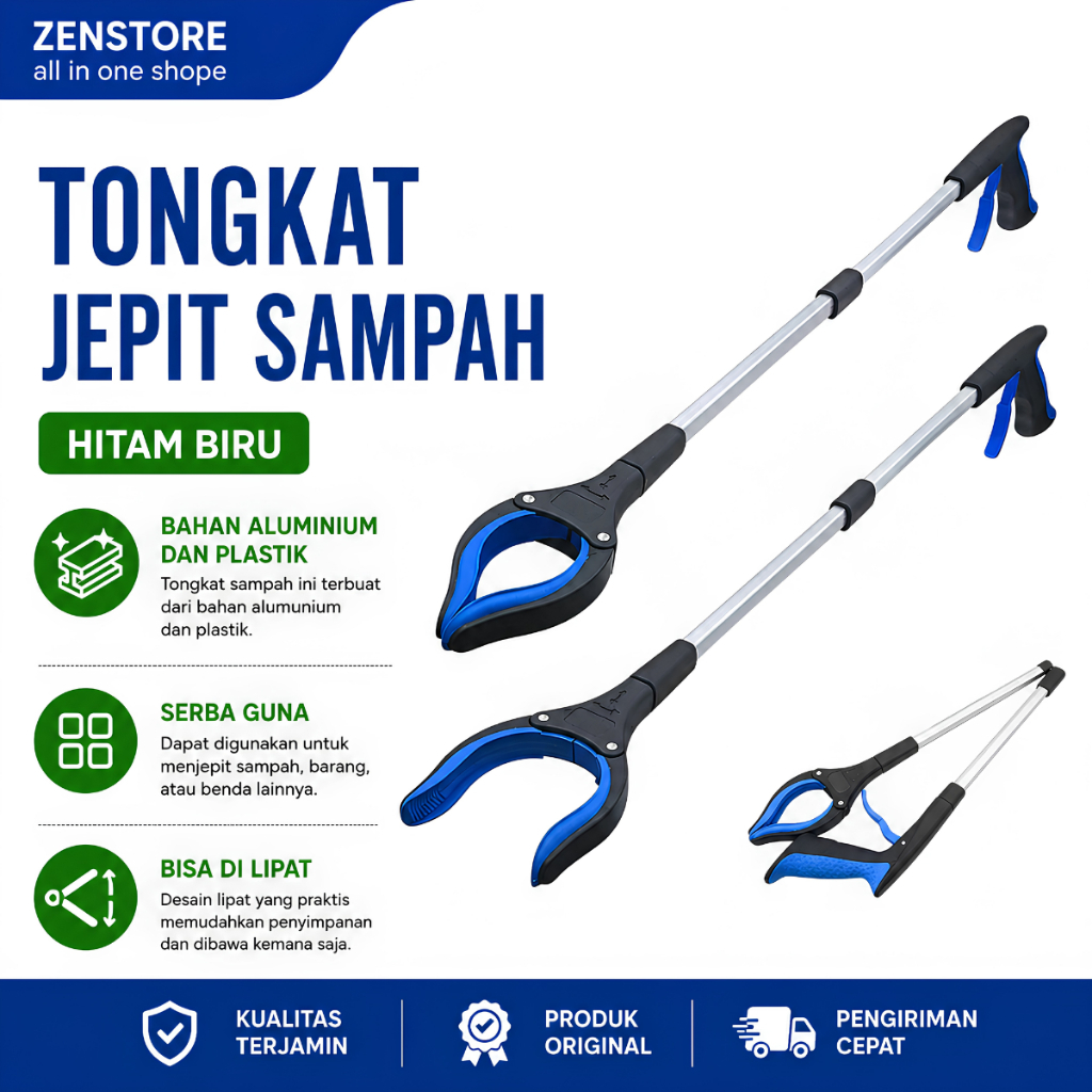 Tongkat Jepit sampah Serbaguna Bisa Dilipat Ergonomis  bahan Alumunium kuat