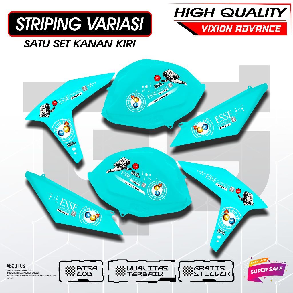 Striping Variasi Vixion Advance ESSE Change Double Satu Set Kanan Kiri Stiker Motor