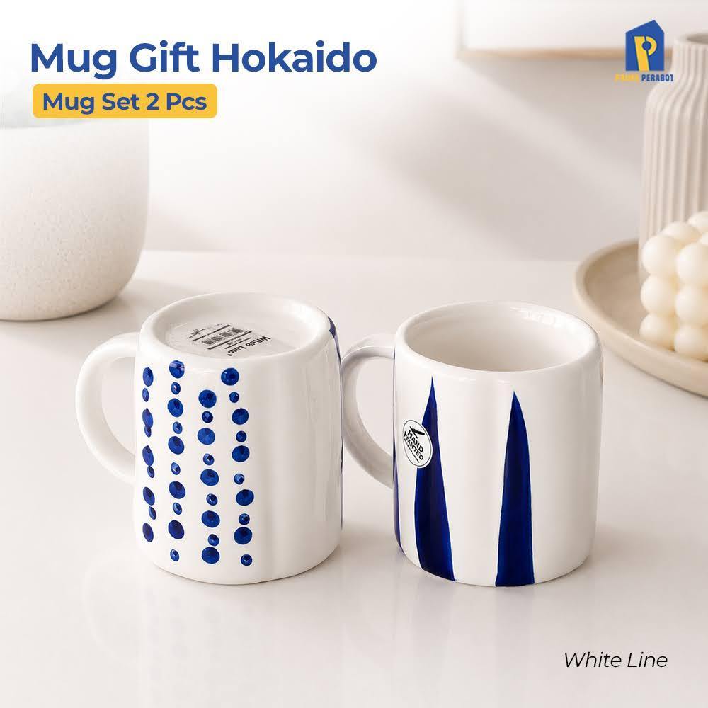 NEW Mug Kembar Hokaido Mug Souver Set Mug Keramik 250 ml White Line