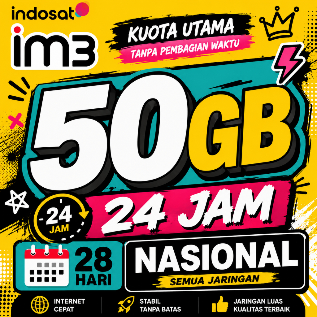 Paket Internet IM3 50GB 24 Jam 28 Hari Semua Wilayah Indonesia