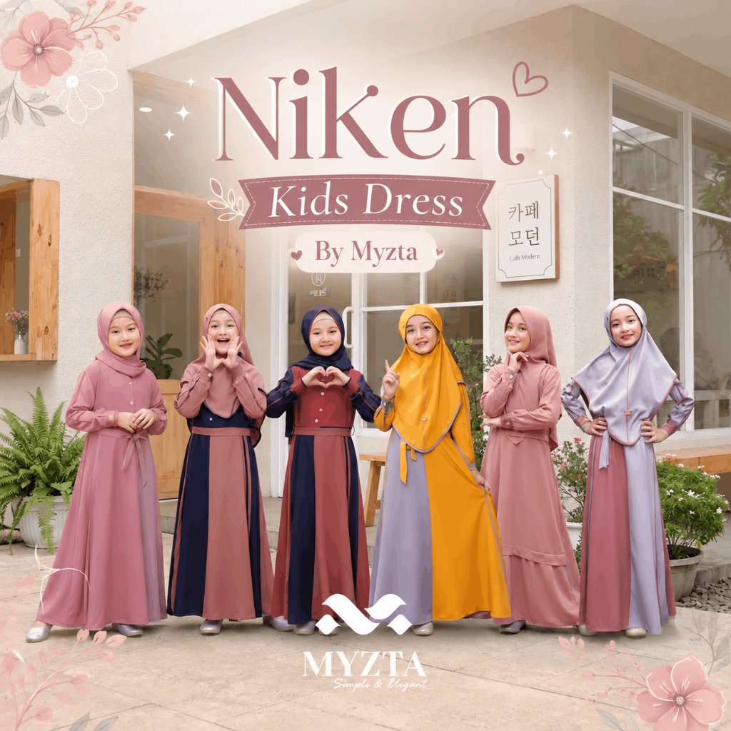 SETELAN GAMIS ANAK PEREMPUAN SET HIJAB INSTAN KHIMAR SYARI PREMIUM BY MYZTA INAYA NIKEN SERIES - BAJ
