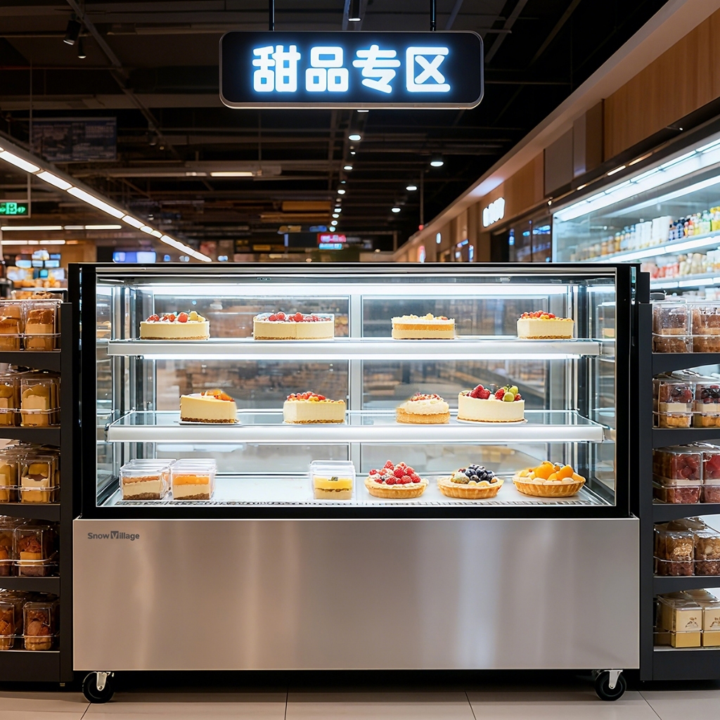Snow Village Cake Showcase DG-1500FZ Display Kue Elegan 507 Liter Suhu 2-8°C LED Light Strip