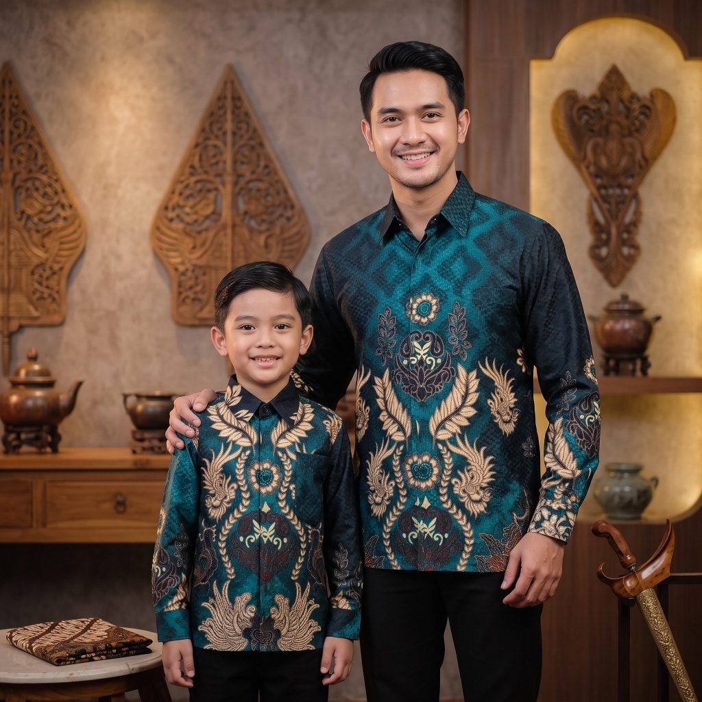Abie Jaya Kemeja Batik Pria Pasangan Ayah Dan Anak Warna Hijau Bold